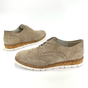 Gabor Men Comfort Optifit Oxford Sz 8 Tan Suede Wingtip Casual Lace-Tie Sneakers
